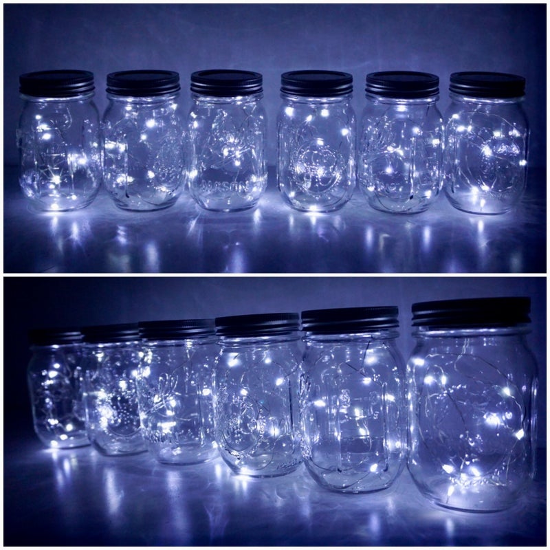 Decorman Solar Mason Jar Lid Lights, 6 Pack 20 LED Waterproof String Fairy Star Firefly Jar Lids Lights for Patio Garden Yard Lawn Party Wedding Christmas Decoration(Jars & Hangers Not Included) - Image 5